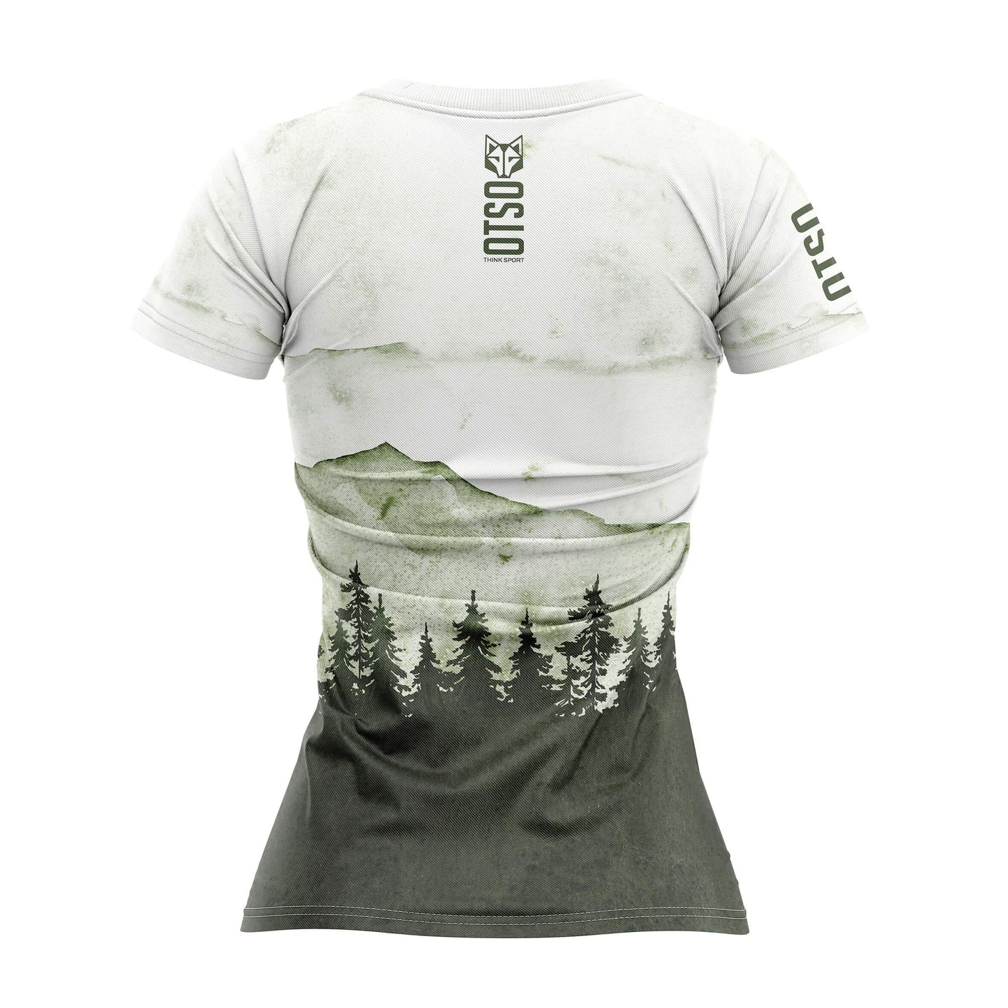 Camiseta de manga corta para mujer de la marca Otso con estampado Green Forest. Foto trasera